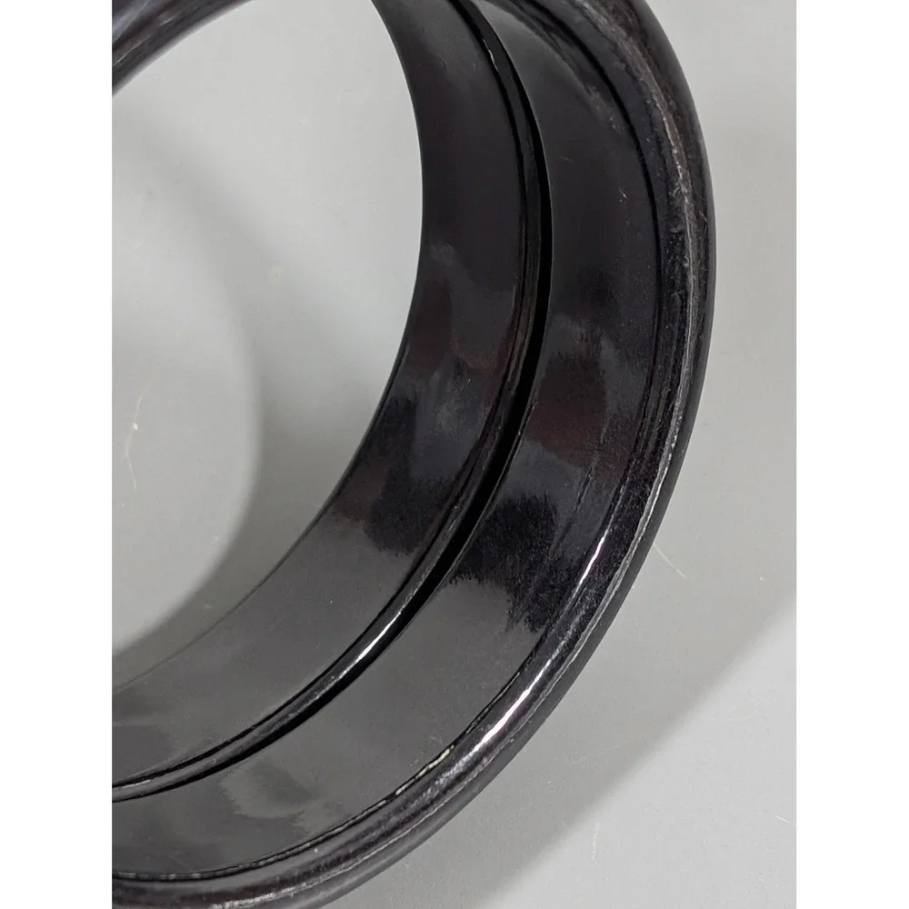Black Acrylic Bangle Bracelet‎ Wide Chunky Silver Tone Inlay 8 in